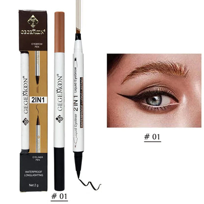 Gegemoon 2 in 1 Eyebrow Waterproof Pencil Long Lasting Fork Sketch Pen