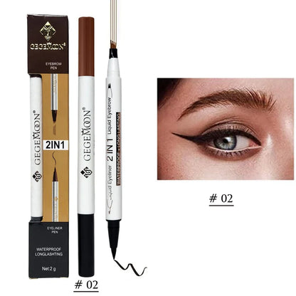 Gegemoon 2 in 1 Eyebrow Waterproof Pencil Long Lasting Fork Sketch Pen